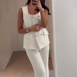 Taooba business casual outfits Summer Sleeveless Elegant Vest High Waist Straight Pants Two-Piece Set