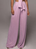 Taooba- Pink Lace-Up Tube Top and Mid Waist Wide Leg Pants