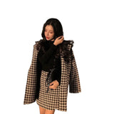 retail worker dress to impress Suit Women's Spring and Autumn New Houndstooth Elegant Quilted Woolen Overcoat Coat High Waist Skirt Two-Piece Set