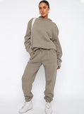 Taooba- Casual Gray Hooded Long Sleeve Sweater and Trousers Set