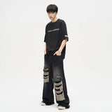 Taooba- 10130 DISTRESSED BAGGY WIDE STRAIGHT DENIM JEANS