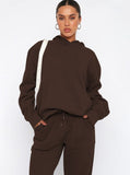 Taooba- Casual Coffee Hooded Long Sleeve Sweater and Trousers Set