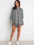 Taooba- Black Striped Long Sleeves and Shorts Set