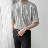 Taooba-4442 PLEATED HALF TURTLENECK SHORT SLEEVE SHIRT