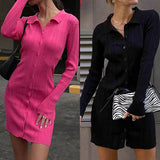 2000s fashion Women's 2024 New Summer Waist Slimming Sheath Cardigan Button Long Sleeve Knitted Dress