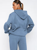 Taooba- Casual Blue Hooded Long Sleeve Sweater and Trousers Set