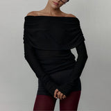 fall outfits 2024 Women's Sweater  Autumn and Winter Style Long-Sleeved Knitted Bottoming Shirt off-Shoulder Sexy Slim-Fit off-Shoulder Top