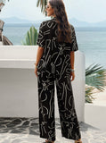 Taooba- Black Temperament Printed Short-Sleeved Suit