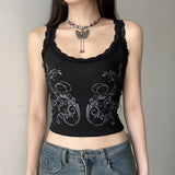 90s streetwear Dark Gothic Printed Sexy Lace Stitching U-Neck Slim Strap Summer Millennium Retro Slimming Sleeveless Vest