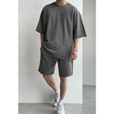 Taooba-9521 DARK GRAY HALF SLEEVE SHIRT & SHORTS