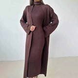 tie outfit 2024 Autumn and Winter Women's Solid Color Casual Long Sweater Dress Two-Piece Set