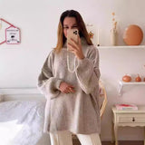 clothes Autumn and Winter New Loose Half Turtleneck Commuter Style Fake Reverse Wear Knitted Pullover Solid Color Sweater for Women