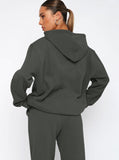 Taooba- Casual Deep Gray Hooded Long Sleeve Sweater and Trousers Set