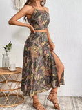 Taooba- Two Piece Tropical Printed Skirt Set