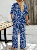 Taooba- Blue Printed Button Up Shirt and Pants Set