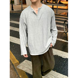 men fall outfits Fake Two-Piece Henry Collar Long-Sleeved T-shirt Men's Fashion Brand Spring and Autumn Heavy Oversize Top Undershirt