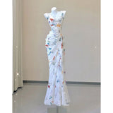 like a butterfly dress to impress Gentle Style Printed Chic Unique Niche French Style Suspender Dress Slimming Sexy Banquet Dress Morning Gown Light Wedding Dress