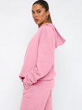 Taooba- Casual Pink Hooded Long Sleeve Sweater and Trousers Set