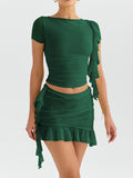 Taooba- Green Two Piece High-Grade Ruffled Tassel Skirt Suit