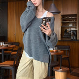 mens winter outfits Autumn and Winter Large V-neck Long Sleeve Lazy Sweater Coat Women's High-Grade Sweater Top