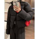 Taooba egirl style Black Short down Jacket Women's Winter 2024 Lightweight Thickened College Style Stand Collar White Duck down Kendou Style Bread Coat