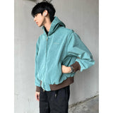  jacket outfit Hip Hop High Street Lake Green Canvas Washed Boxy Short Hooded Jacket Men's Autumn Loose Jacket