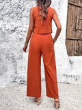 Taooba- Orange V-Neck Buttoned Vest Casual Set Suit