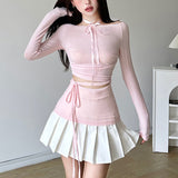 cute outfits fall Wind 2024 Spring Women's Fashion Sexy Long-Sleeved round Neck Waist Lace-up T-shirt