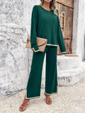 Taooba- Knitted Solid Color Long-Sleeve and Small Slit Long Pants Suit