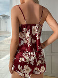 Taooba- Satin Sexy Floral Printed Sleeveless Two Piece Pajama