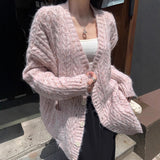 church outfit Autumn and Winter Retro Lazy Style V-neck Sweater Cardigan Women's Small Loose Ripped Design Twist Sweater Cross-Body