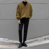 Taooba-4047 DARK YELLOW V-NECK SWEATER