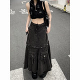 grunge outfits 2024 New Heavy Industry American Hot Girl Draping Detachable Two-Sided Wear Tooling Pocket Denim Skirt