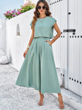 Taooba- Sleeveless Top and Flared Long Skirt Green Suit