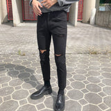 Taooba- 4456 BLACK RIPPED SLIM DENIM JEANS