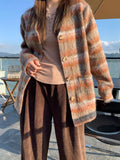 womens sweater plus Size Women's Maillard Plaid Mohair Cardigan Autumn and Winter New Retro Knitwear Sweater V-neck Thin Coat