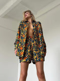 Taooba- Casual Floral Loose Cardigan Elastic Waist Shorts Two Piece Suit