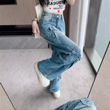 mens fashion 2024 Retro Heavy Industry Bow Metal Ring Distressed Niche Wide Leg Straight High Waist Jeans for Women