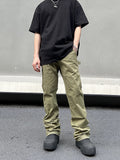 guys fits American Vibe Style Army Green Logging Overalls Ins Straight Micro Flared Trousers Cleanfit Pants