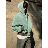  jacket outfit Hip Hop High Street Lake Green Canvas Washed Boxy Short Hooded Jacket Men's Autumn Loose Jacket