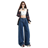 1980s fashion trends  Women's American Blue Wide Leg Jeans Women's Autumn and Winter High Waist Loose Draping Mop Pants