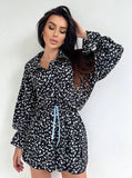 Taooba- Two Piece Floral Print Cardigan Long Sleeve Shorts Pajamas Suit