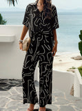 Taooba- Black Temperament Printed Short-Sleeved Suit