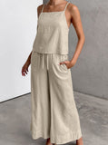 Taooba- Lace-Up Casual Sleeveless Top Wide Leg Pants Two Piece Set