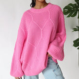 fall outfits 2024 New round Neck Knitted Loose Casual Lantern Sleeve Pullover Sweater Top for Women