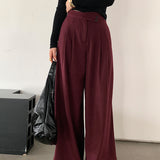 business casual outfits Fone Jianhe 2024 Autumn and Winter Waist Oblique Buckle Ankela Red Thickened Brushed Wide-Leg Casual Pants for Women