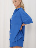 Taooba- Blue Collared Button Shirt and Shorts Set