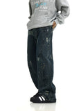 Taooba- 11402 DISTRESSED PAINT STRAIGHT DENIM JEANS