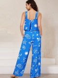 Taooba- Two Piece Graphic Printed Sleeveless Shirt and Pants Set