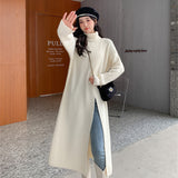 long sweater dress outfit Turtleneck Split Sweater Dress Knitted Pullover Mid-Length over-the-Knee Slimming Inner Matching Coat